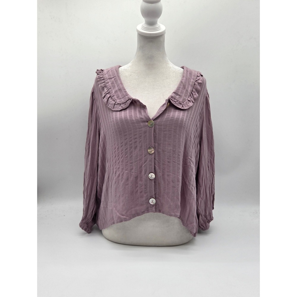 Lucky Brand Purple Ruffle Collar Blouse Women's L 100% Rayon 101-890